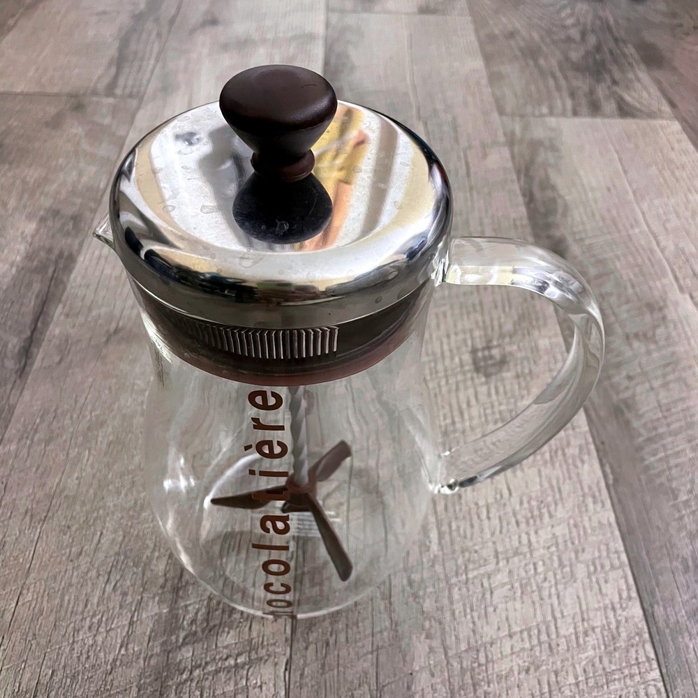 Bodum Chocolatiere 1.0L Glass Hot Chocolate Maker Milk Frother Silver Brown